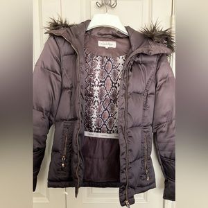Womens Calvin Klein XS down faux fur short puffy jacket